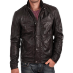 Men’s Leather Motorcycle Jacket In Brown