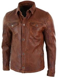 King Brown Biker Rugged Leather Jacket For Men