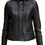 Women Black Biker Hooded Leather Jacket