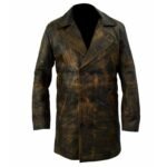 Genuine Leather Distressed Brown Long Coat