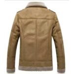 Men Fur Shearling Beige Leather Coat - Image 3