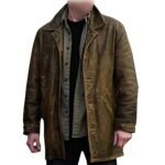 Distressed Brown Leather Trench Coat