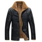 Men Black Fur Shearling Leather Coat