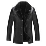 Real Leather Fur Aviator Black Lapel Collar Coat