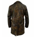 Genuine Leather Distressed Brown Long Coat - Image 4