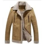 Men Fur Shearling Beige Leather Coat