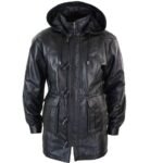 Black Duffle Coat For Men With Detachable Hood