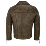 Brown Distressed Biker Slim Fit Leather Jacket - Image 3