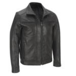 Distressed Black Leather Slim Fit Biker Jacket