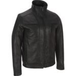 Distressed Black Leather Slim Fit Biker Jacket - Image 2