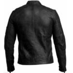 Distressed Black Men’s Cafe Racer Leather Jacket - Image 3