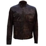 Distressed Brown Cafe Racer Leather Jacket