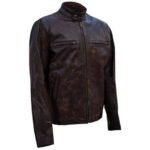 Distressed Brown Cafe Racer Leather Jacket - Image 2
