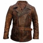 Brown Distressed Leather Coat For Men