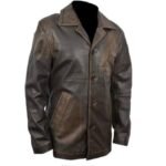 Men’s Distressed Brown Leather Coat - Image 2