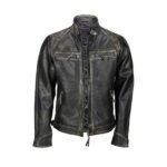 Distressed Leather Black Quilted Jacket Cafe Racer