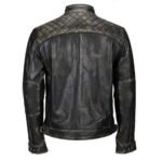 Distressed Leather Black Quilted Jacket Cafe Racer - Image 3