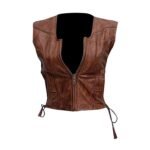 Open Collar Leather Brown Vest Women's