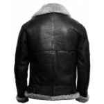 Black Shearling Leather Jacket With Fur Collar - Image 2