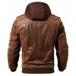 Brown Distressed Leather Jacket With Hood {Sale} - Image 3