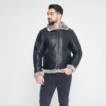 Aviator Black RAF B3 Shearling Grey Fur Leather Jacket - Image 4