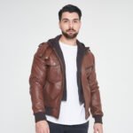 Wing Hooded Jacket For Men In Brown Leather - Image 6