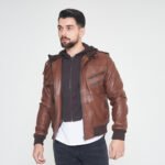 Wing Hooded Jacket For Men In Brown Leather - Image 5