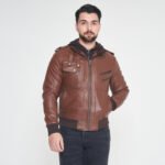 Wing Hooded Jacket For Men In Brown Leather - Image 4