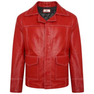 Tyler Durden Brad Pitt Fight Club Red Leather Jacket