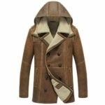 Brown Men’s Leather Coat With Hood