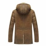 Brown Men’s Leather Coat With Hood - Image 3