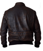 Brown Leather Distressed Bomber Jacket - Image 2