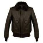 Dark Brown Leather Fur Collar Aviator Jacket