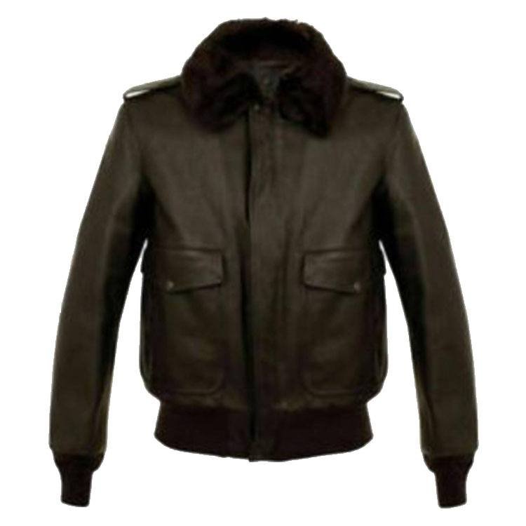 Jacket-30.jpg Dark Brown Leather Fur Collar Aviator Jacket - Image 1
