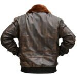 Fur Collar Distressed Brown Leather Jacket - Image 4
