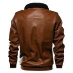 Black Fur Collar Brown Aviator Jacket - Image 3