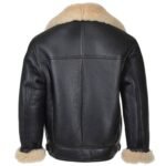Black Leather Bomber Jacket With Fur Shearling Collar - Image 3