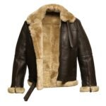 Aviator Fur Collar Men’s Zippered Jacket In Leather - Image 2