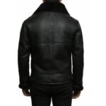 Unisex Black Real Leather Fur Collar Aviator Jacket - Image 2