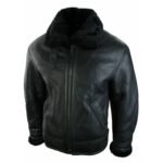 Genuine Leather Black Fur Aviator Jacket