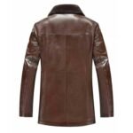 Real Brown Leather Fur Aviator Coat - Image 3