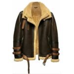 Aviator Tan Brown Shearling Leather Jacket