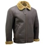 Men Fur Collar Shearling Grey Leather Jacket