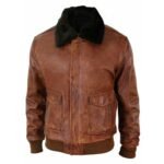 Aviator Brown Bomber Fur Collar Leather Jacket