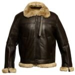 Aviator Fur Collar Men’s Zippered Jacket In Leather