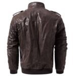Men’s Leather Chocolate Brown Bomber Jacket - Image 3