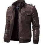 Men’s Leather Chocolate Brown Bomber Jacket