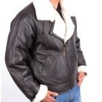 Men’s Fur Collar Aviator Brown Leather Jacket - Image 3