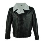 Men’s Aviator Black Leather Lapel Collar Jacket