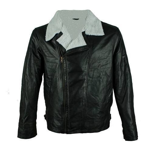 MENS-AVIATOR-BLACK-SHEEPSKIN-LEATHER-JACKET.jpeg Men’s Aviator Black Leather Lapel Collar Jacket - Image 1